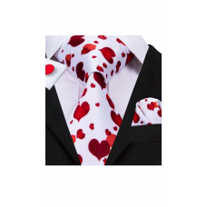 3delige set stropdas manchetknopen pochet rood wit Hartjes